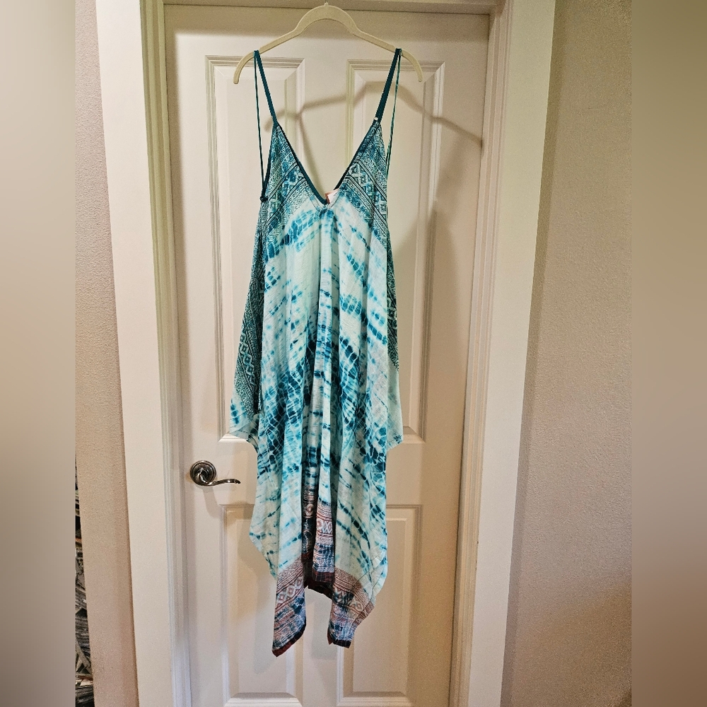 Love Stitch Cotton Scarf Dress V Neck Strappy Asymmetric Tie Dye & Geo S/M NWT